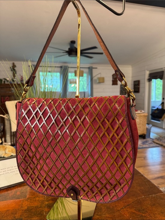Mulberry Handbags - Mulberry Vintage (1980s) Burgundy Woven-Trim Shoulder Bag